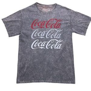 Coca-Cola‎ T-shirt Medium Gray Acid/Bleach Wash Spell-out Script